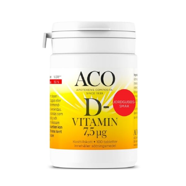 ACO D-vitamin 7,5 µg Jordgubbssmak 100 tabletter