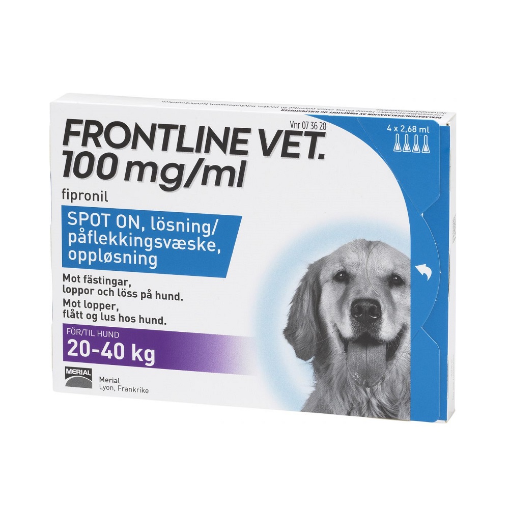 FRONTLINE VET. 100 mg-ml SPOT ON, FÖR HUND 4 x 2,68 – aposve.se