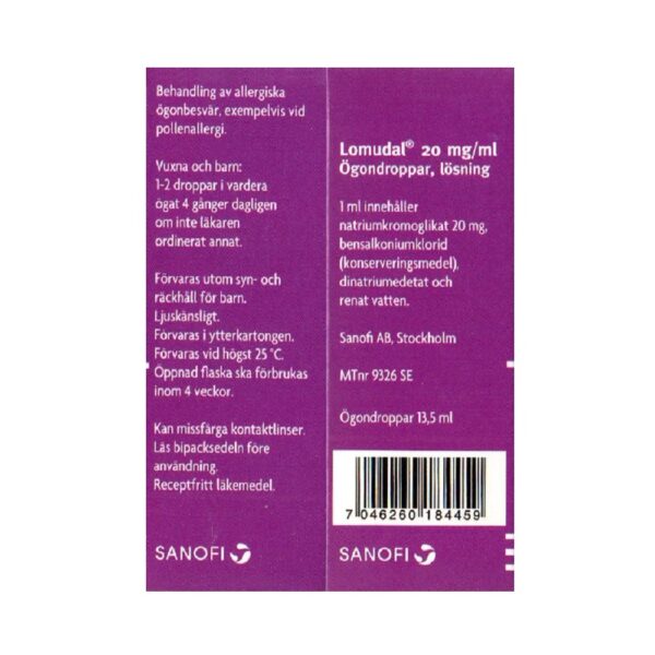 Lomudal 20 mg/ml Ögondroppar, lösning 5 ml