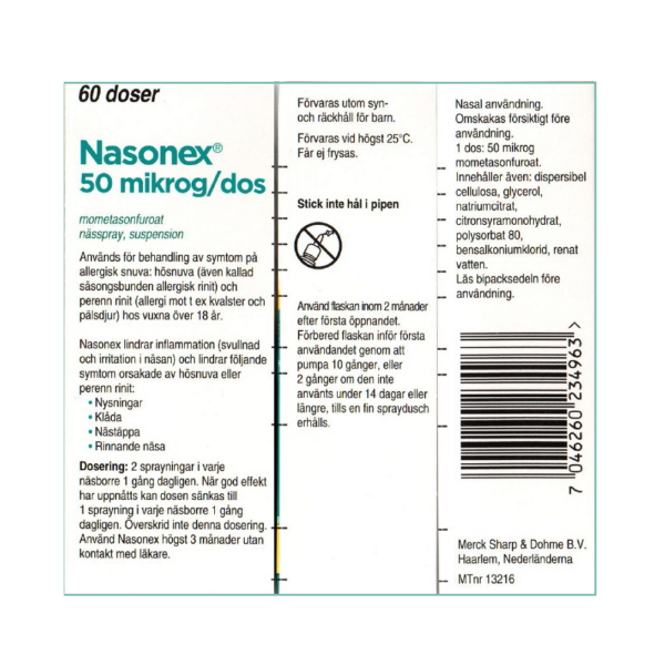 Nasonex 50 µg/dos Nässpray, suspension 60 doser