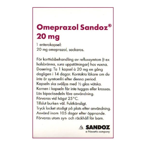 Omeprazol Sandoz 20 mg 28 hårda enterokapslar burk - Bild 2