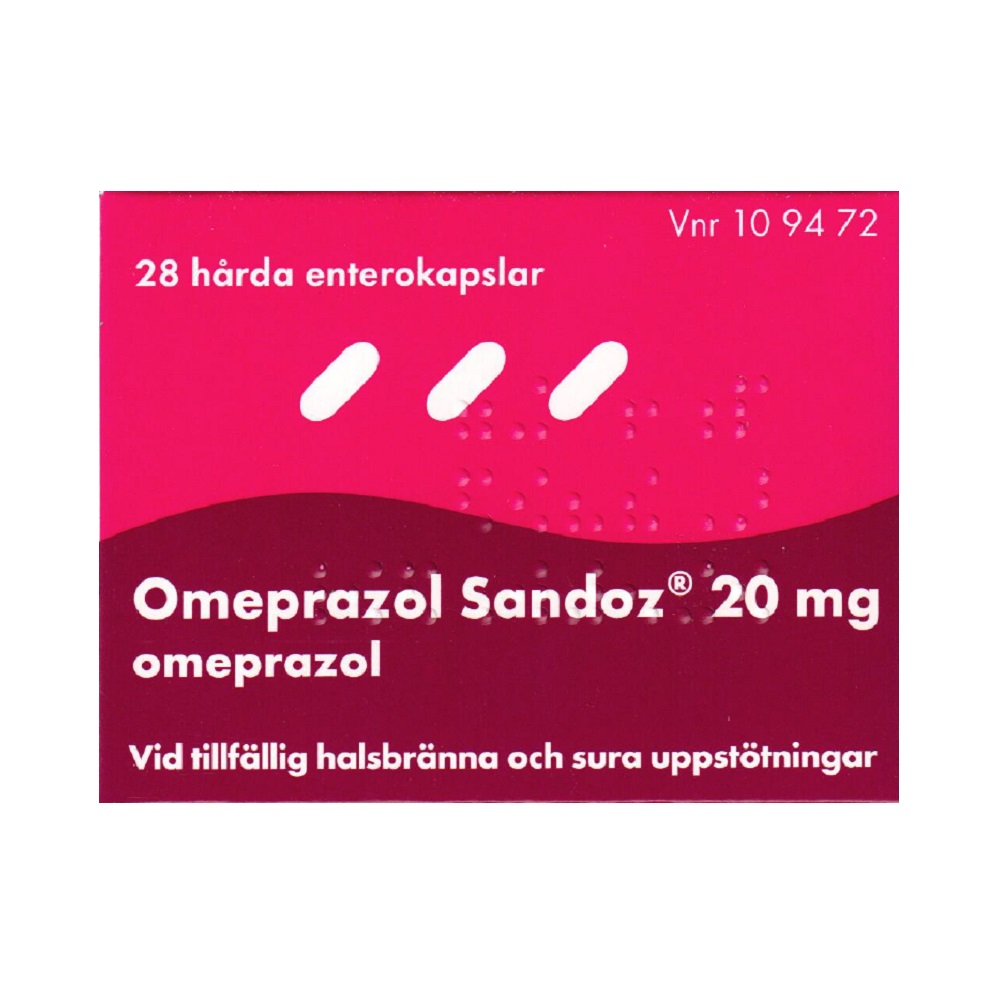 Omeprazol Sandoz 20 mg 28 hårda enterokapslar