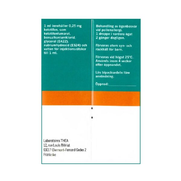 Zaditen ögondroppar 0,25 mg/ml 5 ml baksida