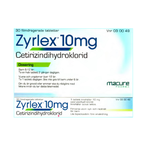 Zyrlex 10 mg 30 filmdragerade tabletter baksida