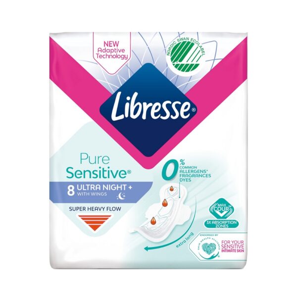 Libresse Pure Sensitive Ultra Goodnight Bindor med Vingar 8st